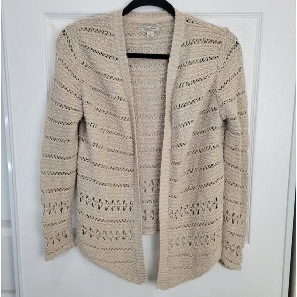 LUCKY BRAND Women's Ivory Open Knit Crochet Open Front Cardigan S - Picture 1 of 10
